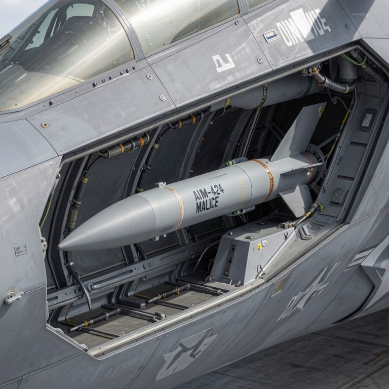 AIM-424 Malice long-range air-to-air missile fitted inside the F-35C internal weapons bay