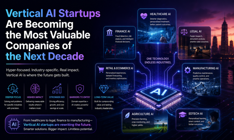 Startup founders demonstrating AI solutions for healthcare, finance, manufacturing, and legal industries during an investor presentation.