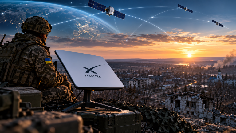 Image title: Ukraine–Starlink: Satellite Internet and Modern Warfare
